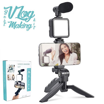 Desktop Selfie Stick Tripod with LED Light & Mic